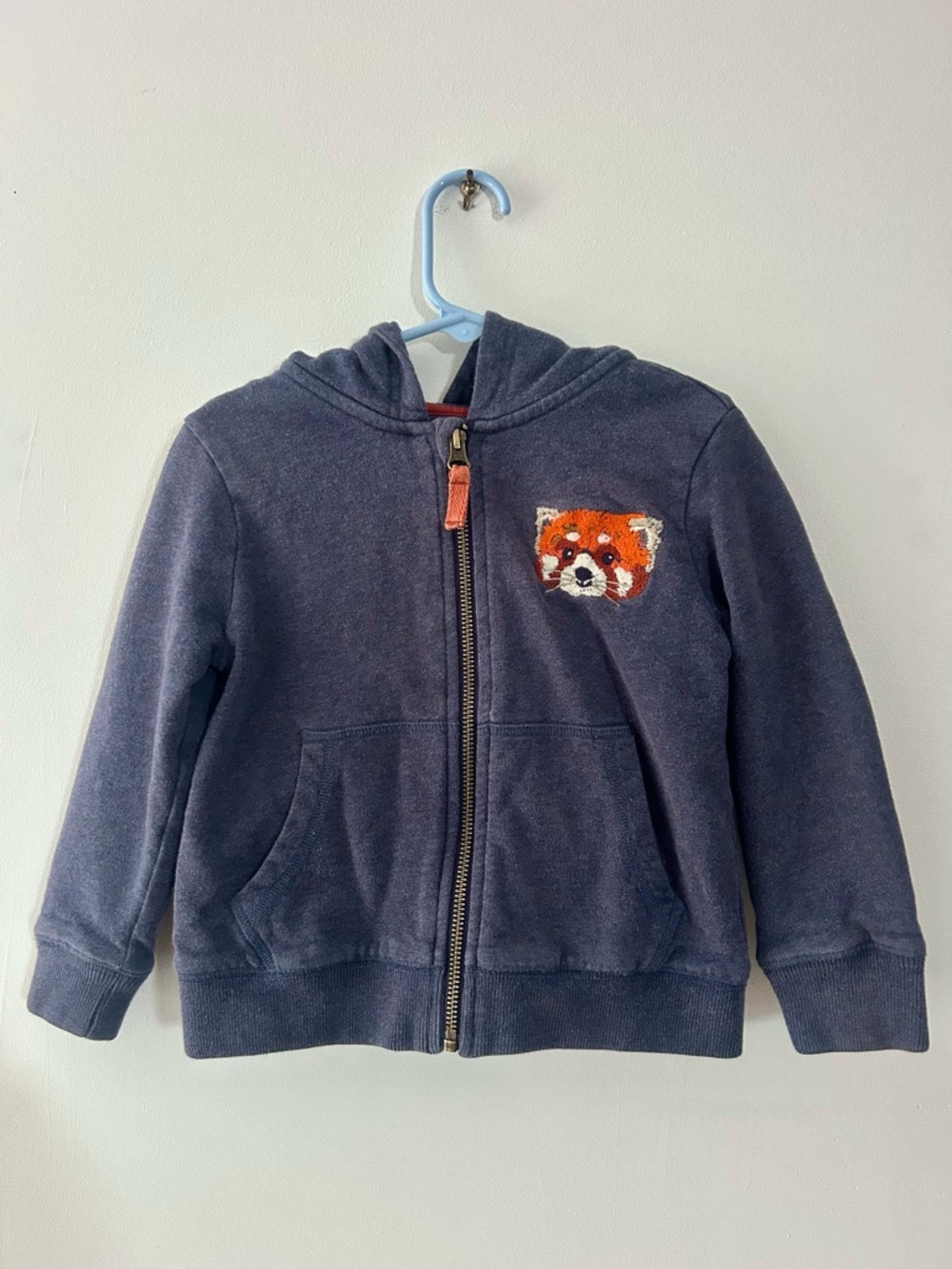 Mini Boden Red Panda Embroidered Cotton Zip-Through Hoodie Sweatshirt 3-4 yrs